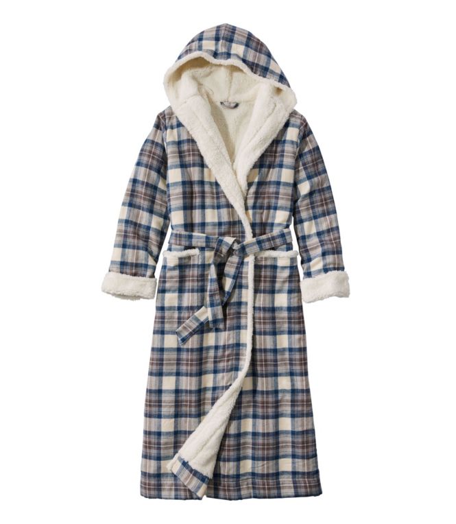 Women's Scotch Plaid Flannel Robe, Sherpa-Lined Long