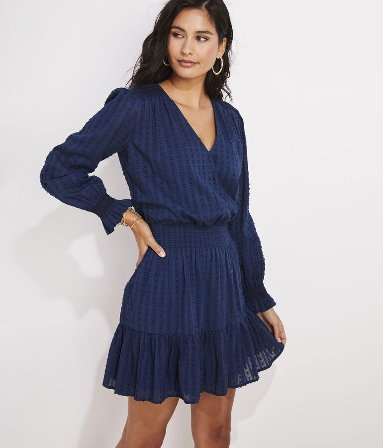 Textured Smocked Wrap Dress