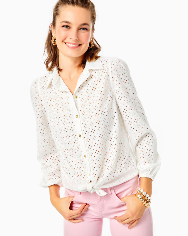 Sea Breeze Eyelet Button Down Top