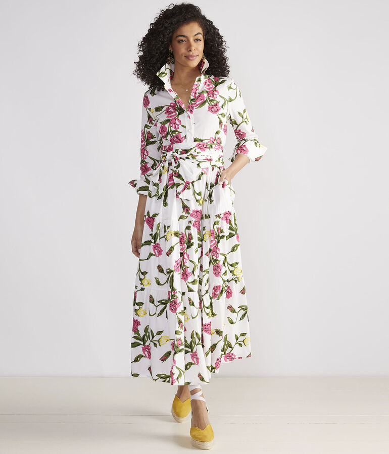 Kentucky Derby Roses Tiered Shirtdress