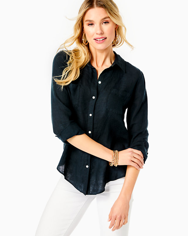 Sea View Linen Button Down Top