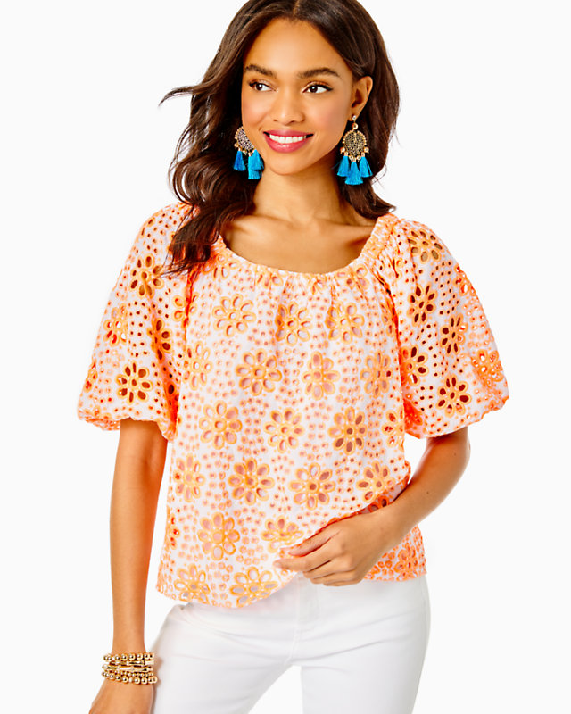 Kerrigan Elbow Sleeve Eyelet Top