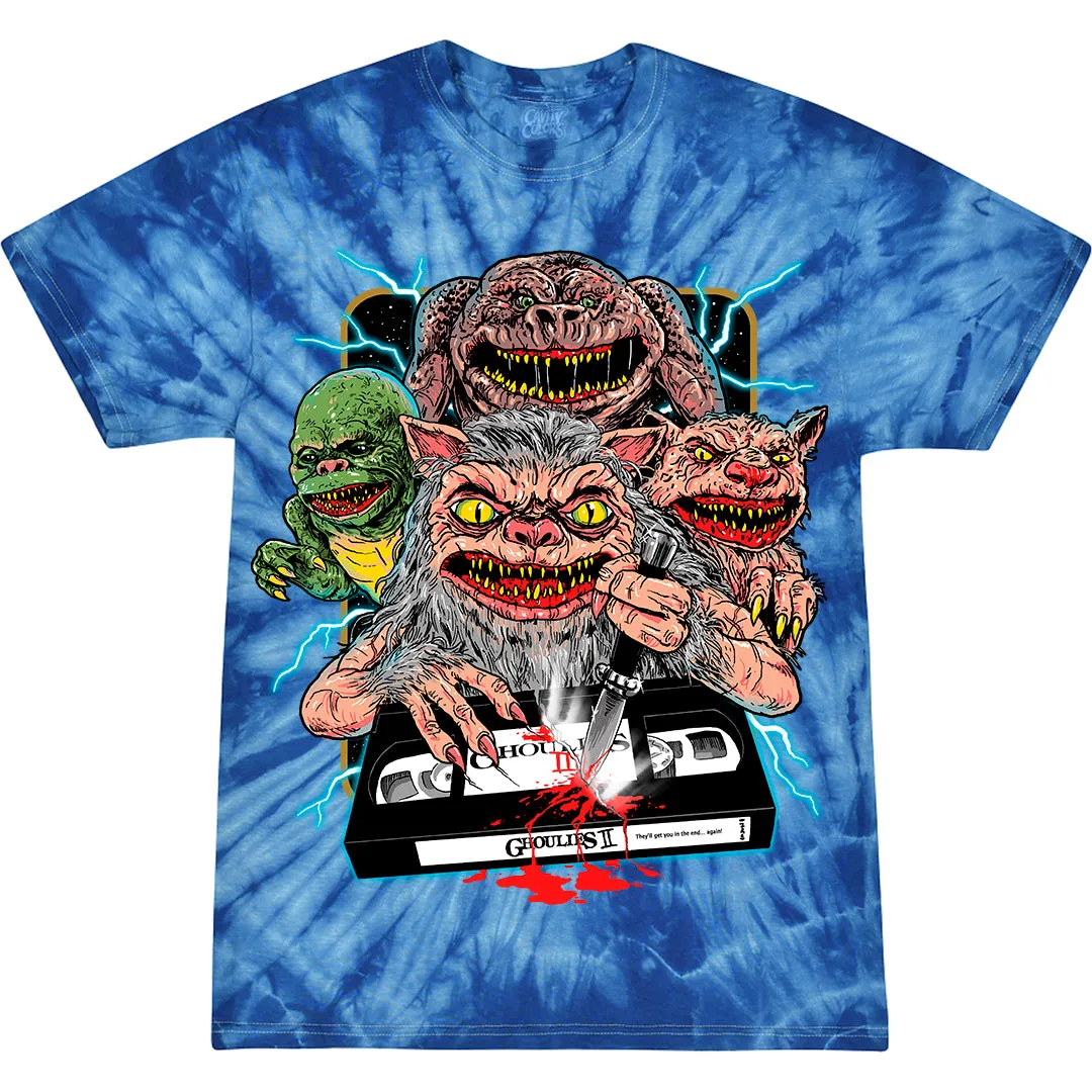 GHOULIES II: VHS HORROR - T-SHIRT (GOO BLUE TIE DYE)