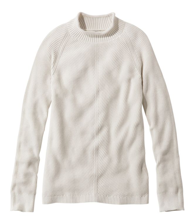 Women's Cotton Shaker-Stitch Sweater, Funnelneck
