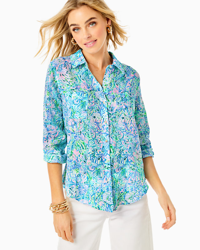 Sea View Linen Button Down Top
